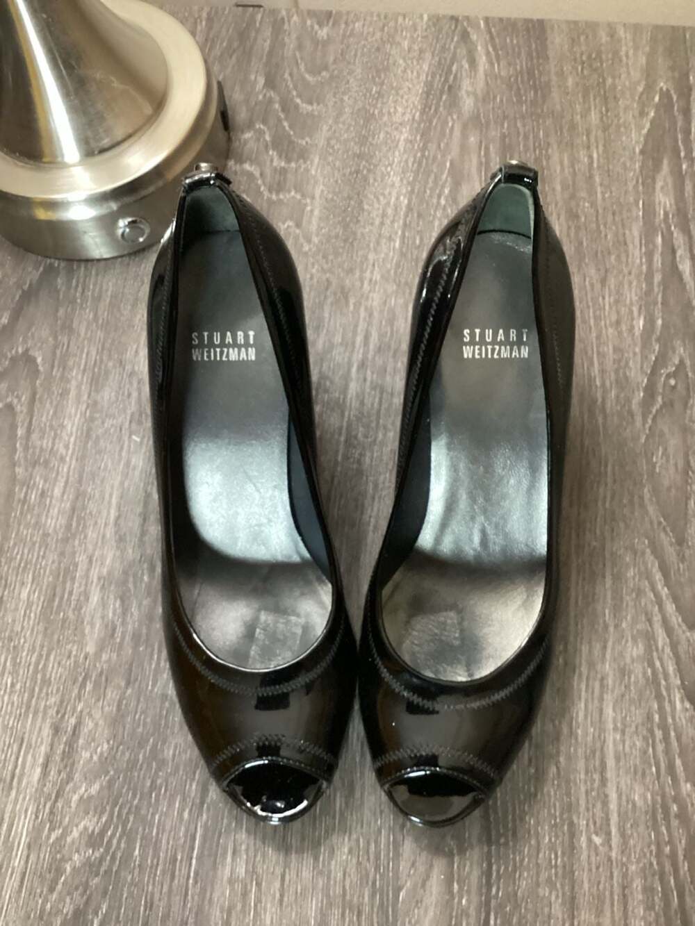 Stuart Weitzman Black Patent Leather Peep Toe Heels Size 7 M